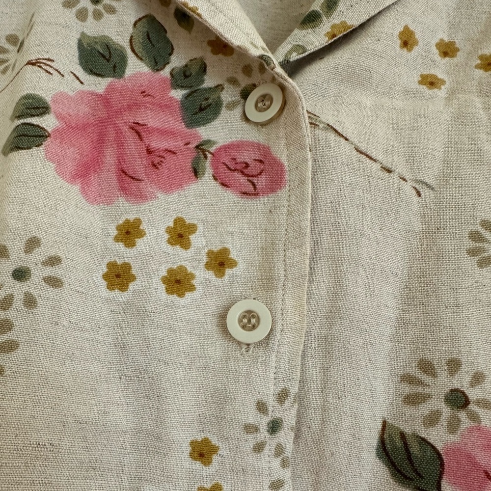 VTG Mileage Linen Blend Pretty Pink Floral Blouse on Cream Background Size Large - Picture 3 of 4